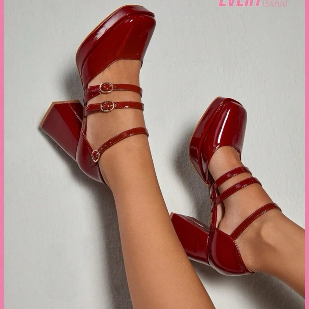 Elegant Red Block Heel Women's Shoes